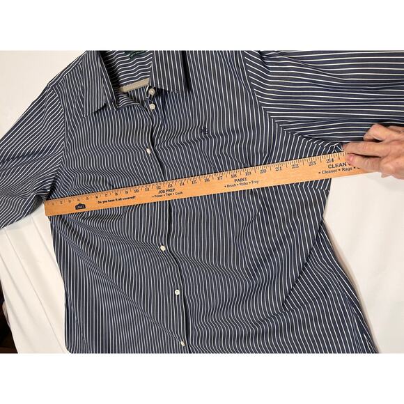 Ralph Lauren 2X shirt button-up grey/white pinstripe 3/4 sleeve office modest - Picture 3 of 5